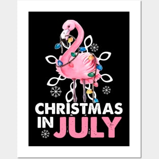 Christmas In July Santa Flamingo Summer Xmas Gift Posters and Art